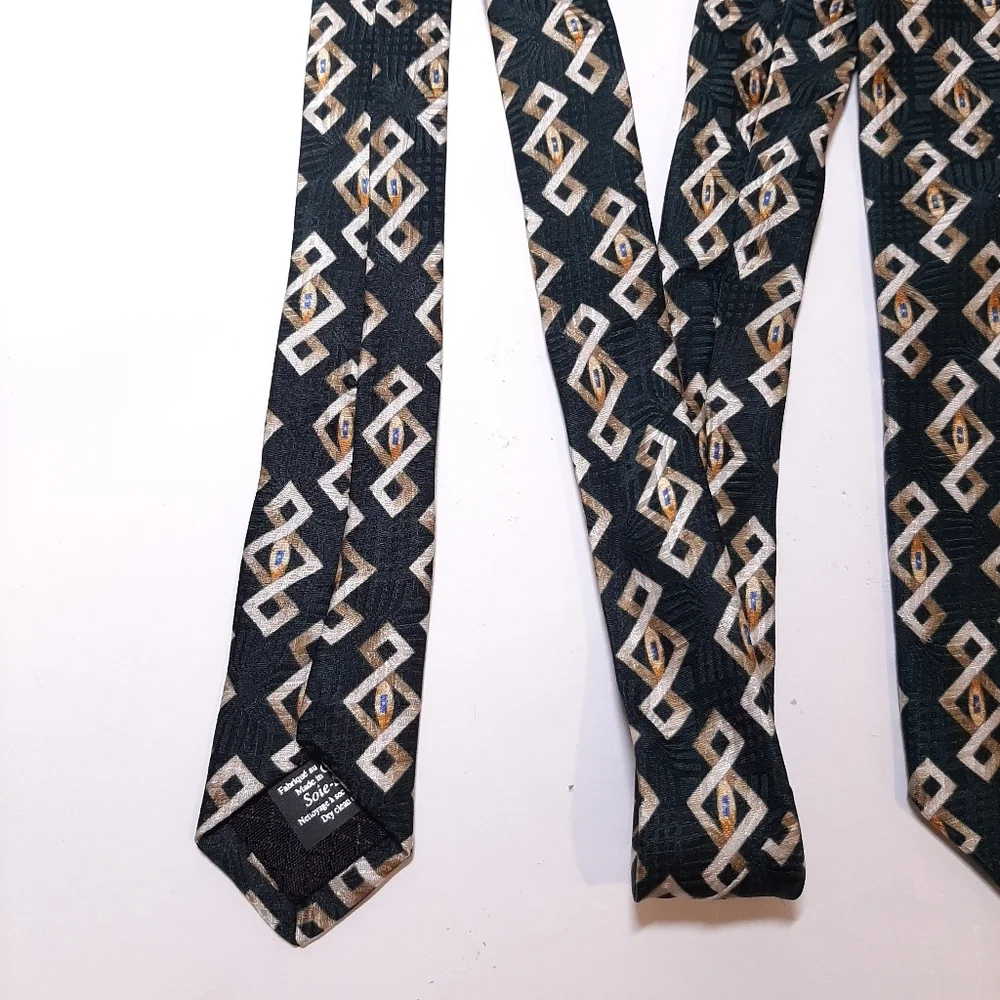 MADISON AVENUE Patterned Silk Tie Made In Canada Diamond Gold Green